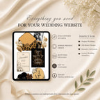 Four page cheetah wedding website template featuring RSVP page love story page and wedding details page