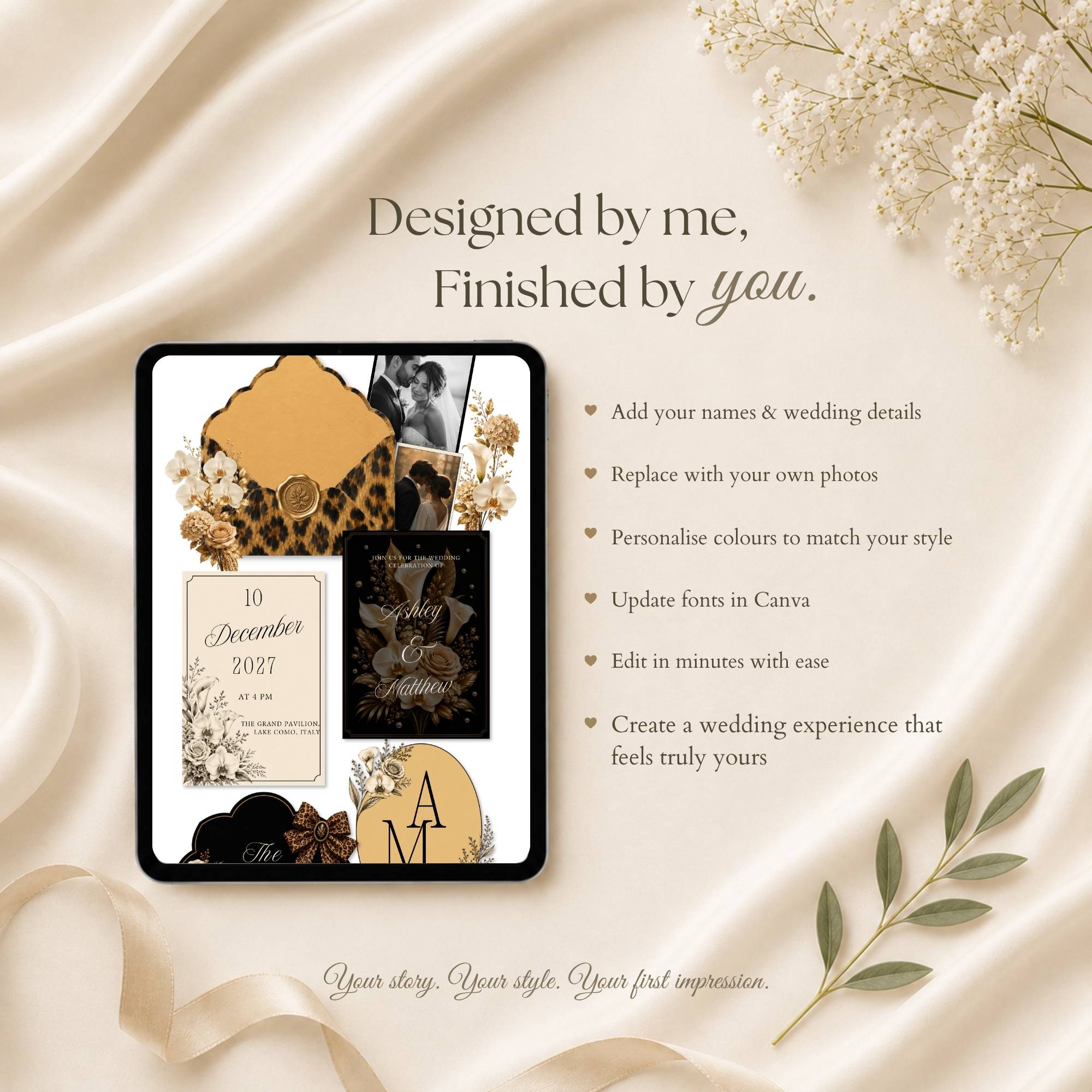 Wedding details page with ceremony reception and travel information