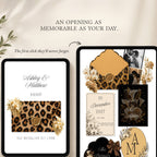 Cheetah Canva wedding website homepage with floral details and wedding information