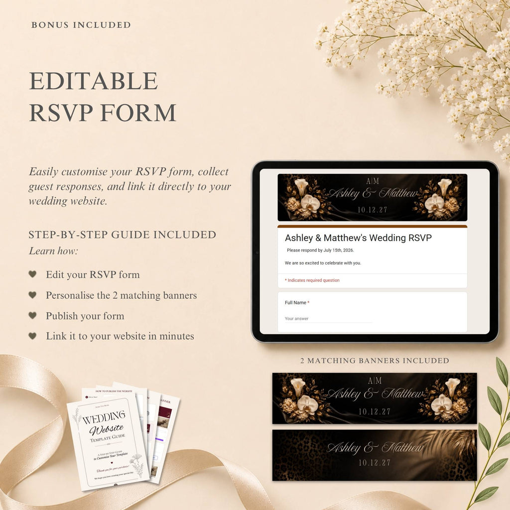 Wedding RSVP page template included with editable Canva wedding website