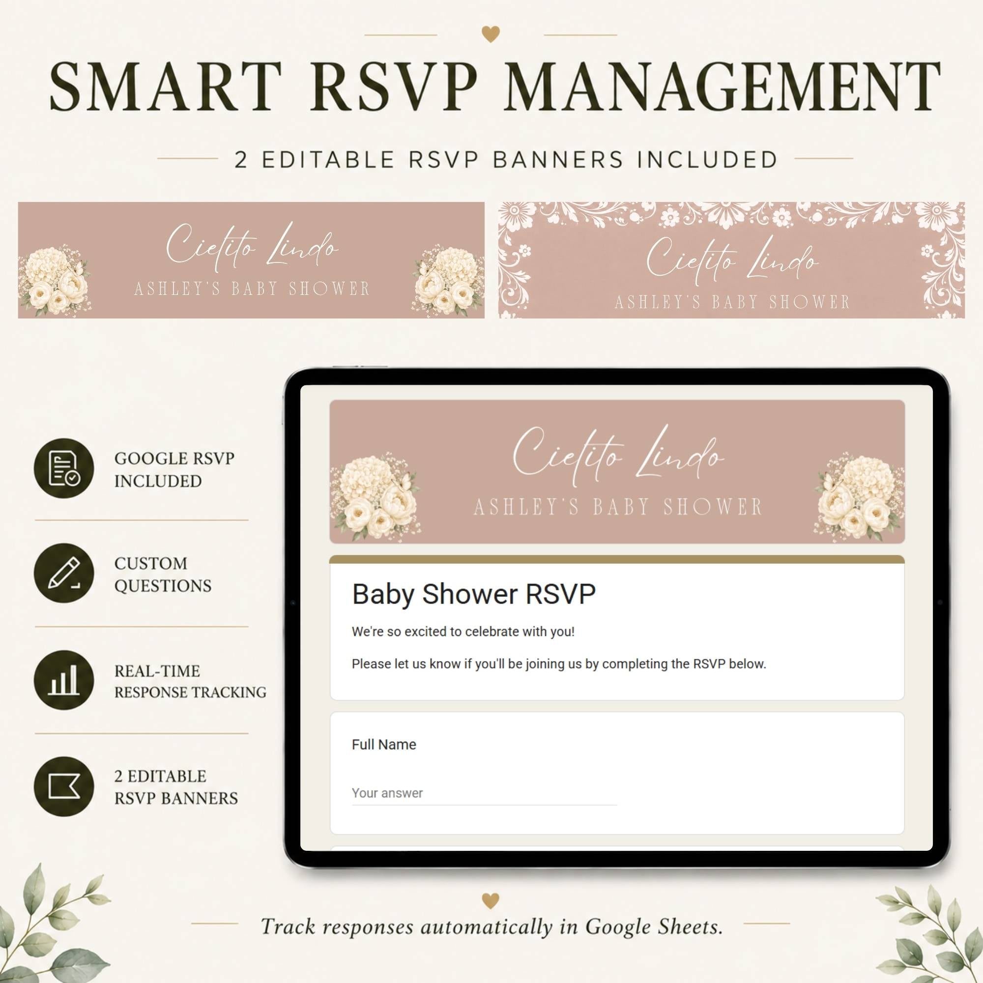 Online RSVP page for the Cielito Lindo baby shower website template.