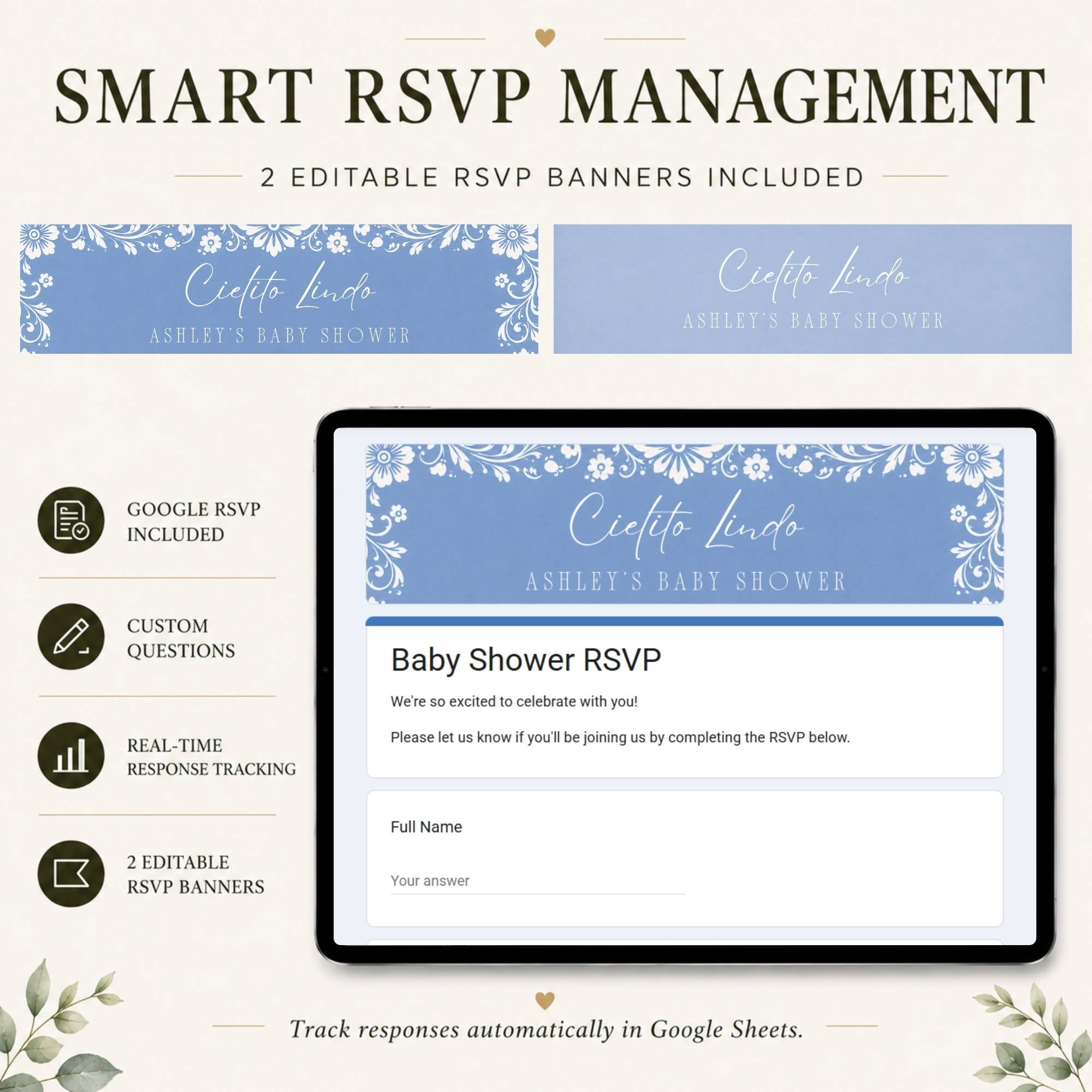 Online RSVP page for the Cielito Lindo boy baby shower website template.