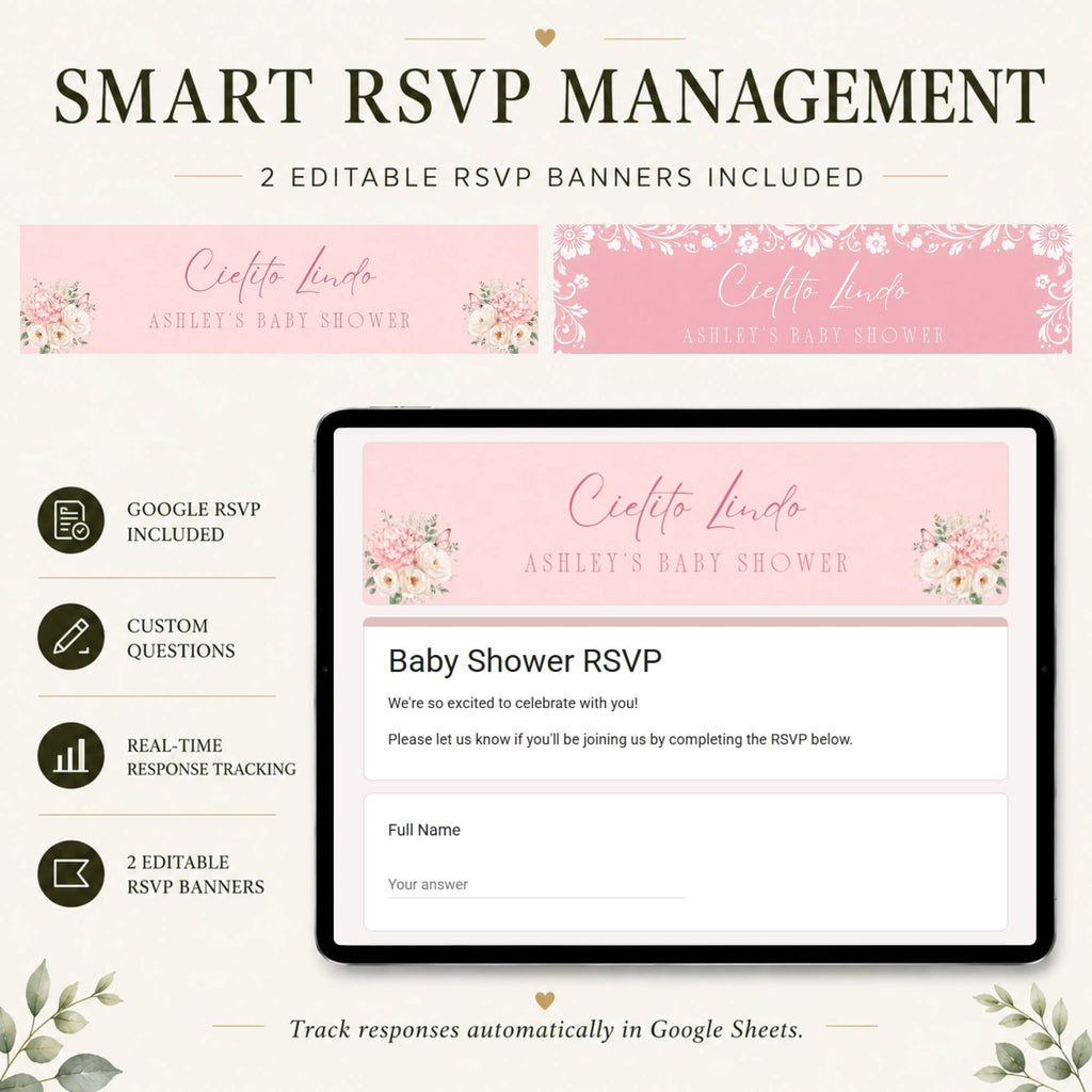 Online RSVP page for the Cielito Lindo girl baby shower website template.