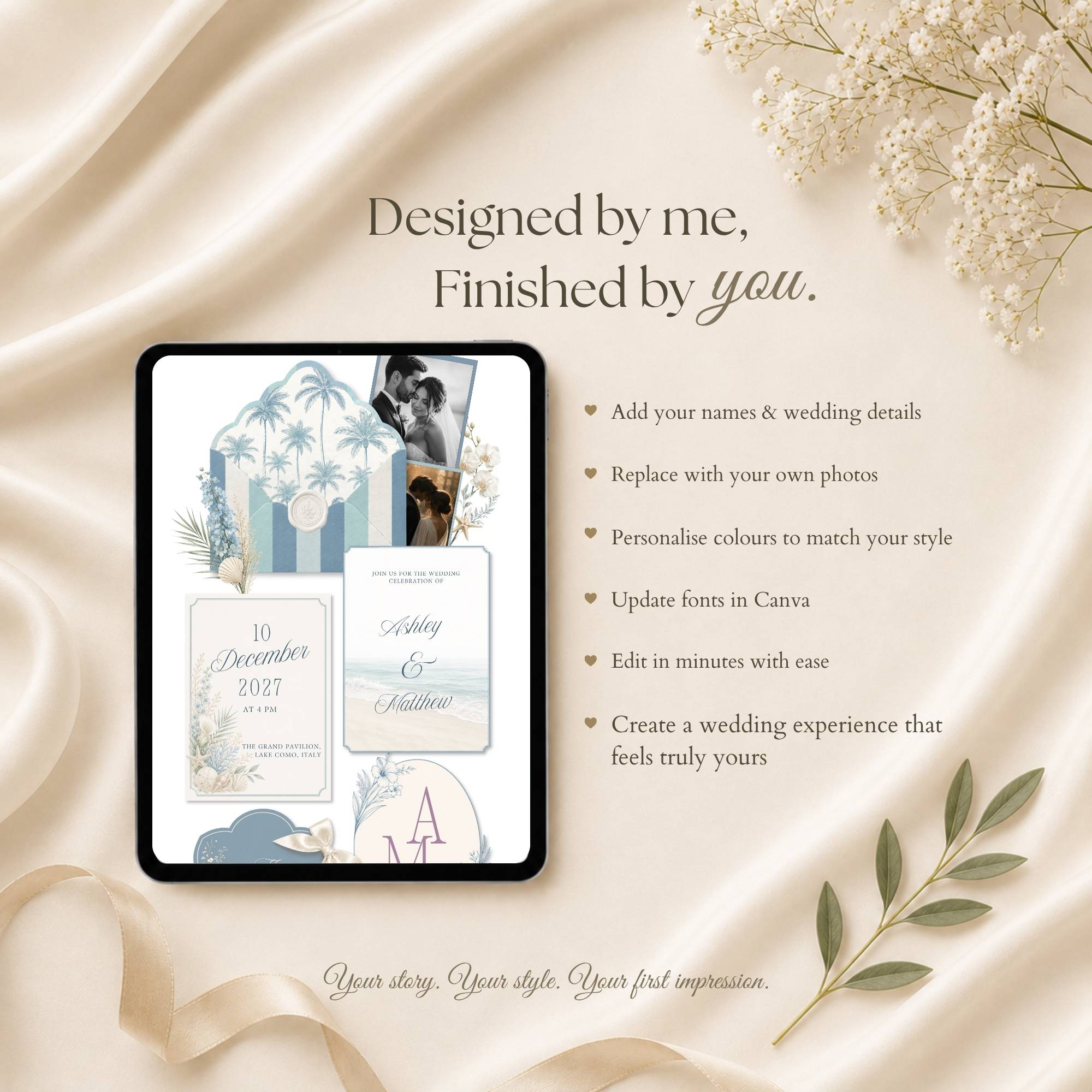 Wedding details page with ceremony reception and travel information for destination wedding guests