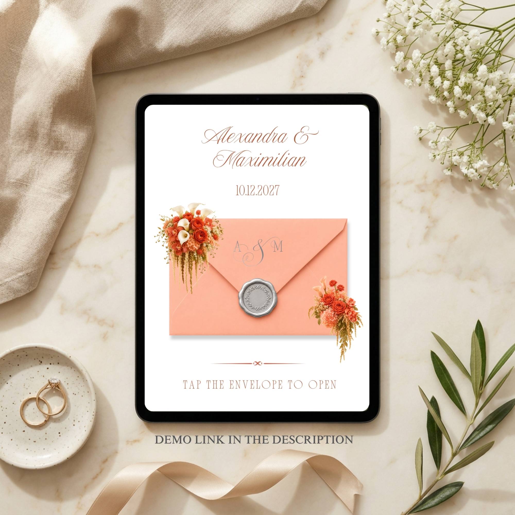Google Forms RSVP template included with coral wedding website template