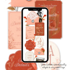 Love story page for coral wedding website template editable in Canva
