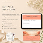 Wedding RSVP page template included with coral wedding website
