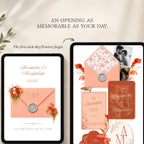 Coral Canva wedding website homepage with calla lily floral details