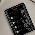 Black and white Death to My 20s birthday website featuring a party schedule with vintage-inspired typography and skeleton illustrations.