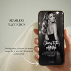 Mobile-friendly RIP to Her Twenties birthday website featuring black and white photography and easy navigation buttons for guests.