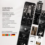Overview of the Death to My 20s birthday website template featuring invitation, countdown, RSVP, event details, photo gallery and party schedule.