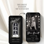 Interactive RIP to Her Twenties birthday website opening featuring a black and white photo tribute and personalised 30th birthday invitation.