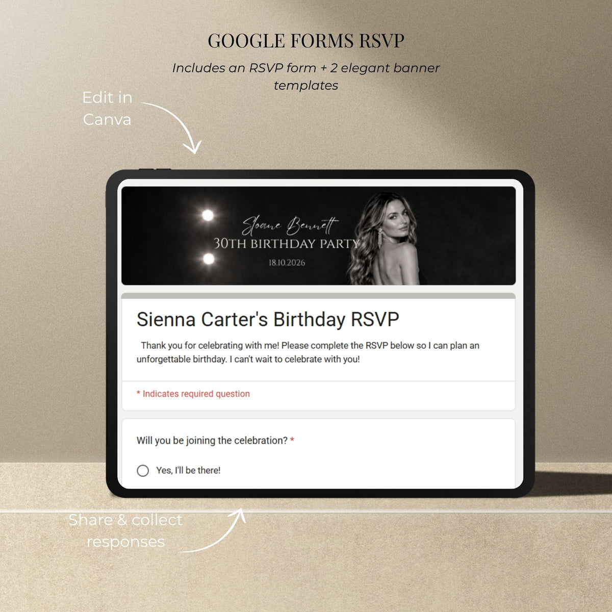 Death to My 20s birthday RSVP website with Google Forms integration for collecting guest responses and managing 30th birthday attendance.