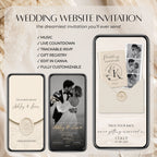 Destination passport wedding website invitation with music, live countdown, trackable RSVP, gift registry and editable Canva design.