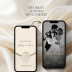 Destination wedding website invitation displayed on phones with an elegant passport theme and mobile-friendly interactive design.