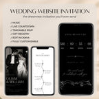 Interactive doodle wedding website template with music, live countdown, wedding programme, RSVP form, photo gallery, and gift registry.