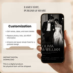 Editable Canva doodle wedding website template with customisable text, fonts, colours, wedding photos, RSVP information, and links.
