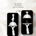 Interactive doodle wedding invitation featuring a hand-drawn cloche opening animation revealing the wedding announcement.