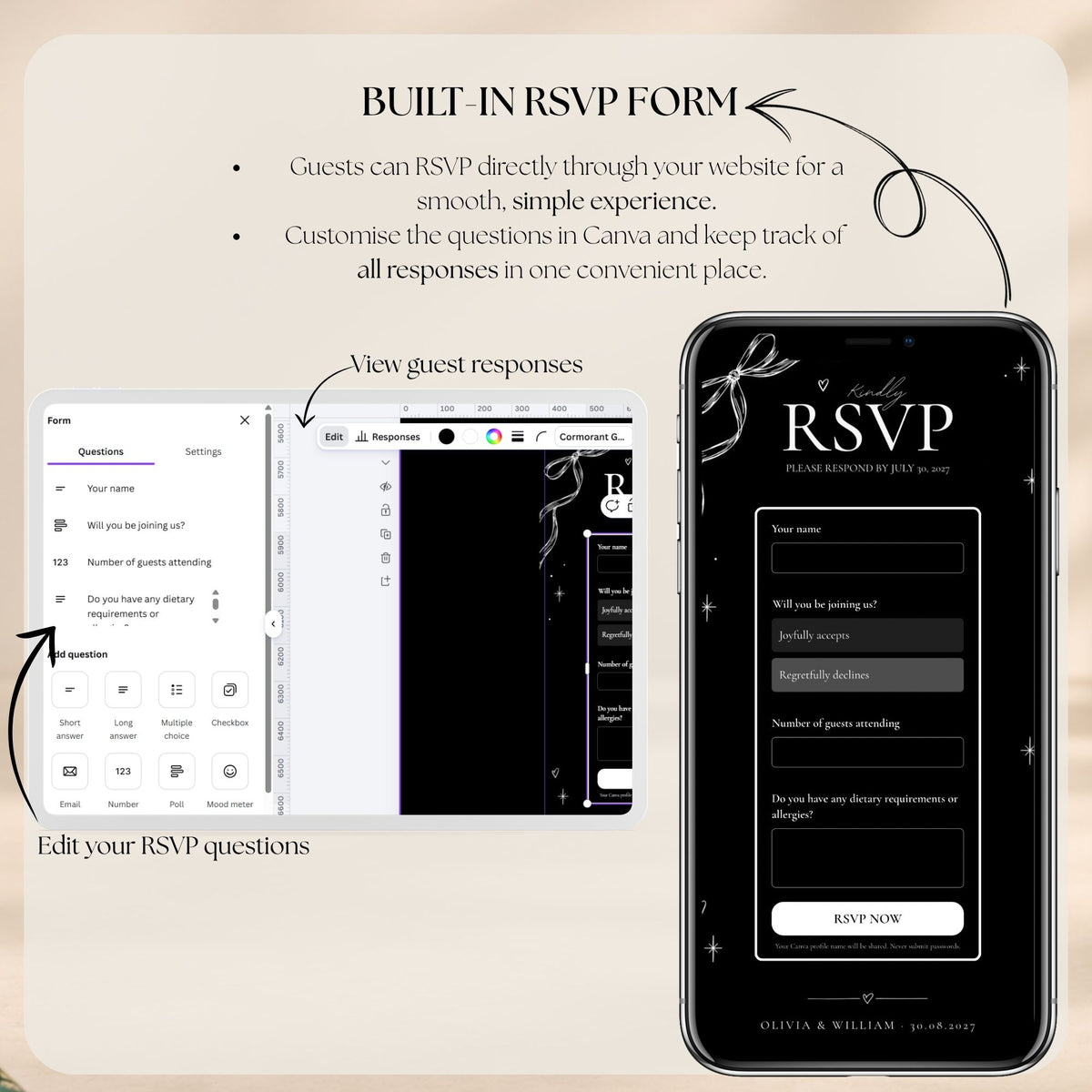 Doodle wedding RSVP website with customisable online RSVP form and Google Forms guest response management.