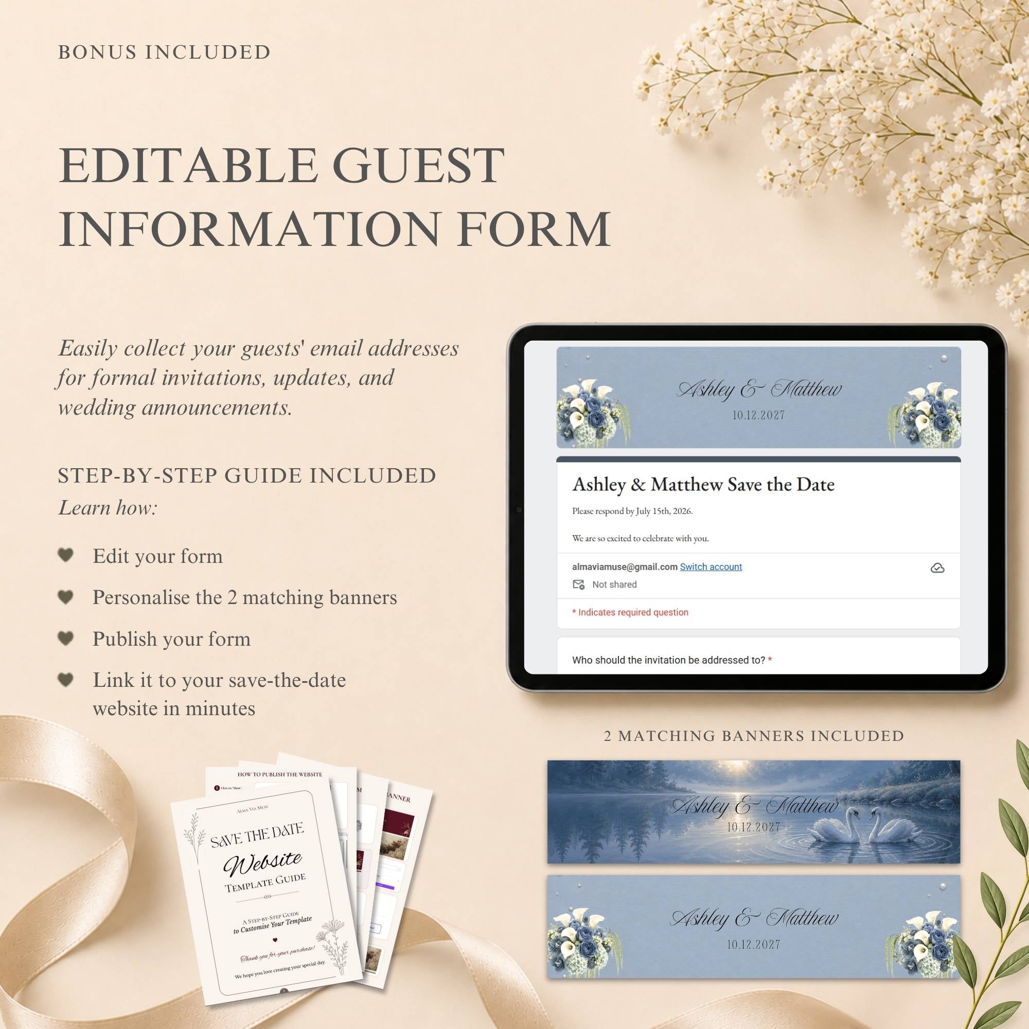 Dusty Blue wedding RSVP website page editable in Canva