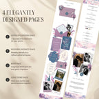 Interactive envelope opening page for dusty blue and lavender wedding website template