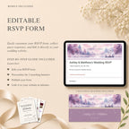 Wedding RSVP page template included with dusty blue and lavender wedding website
