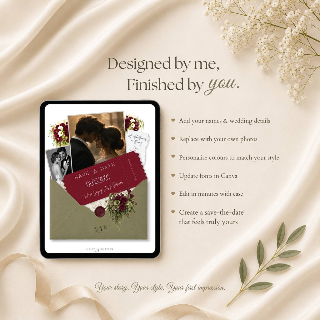 Elegant sage green wedding website template for modern couples