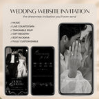 Black tie save the date website template featuring an interactive opening invitation, live countdown, music, built-in RSVP form, and editable Canva design.
