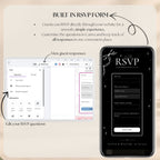Editorial doodle wedding RSVP website featuring a built-in Canva form for collecting guest responses and managing wedding attendance.
