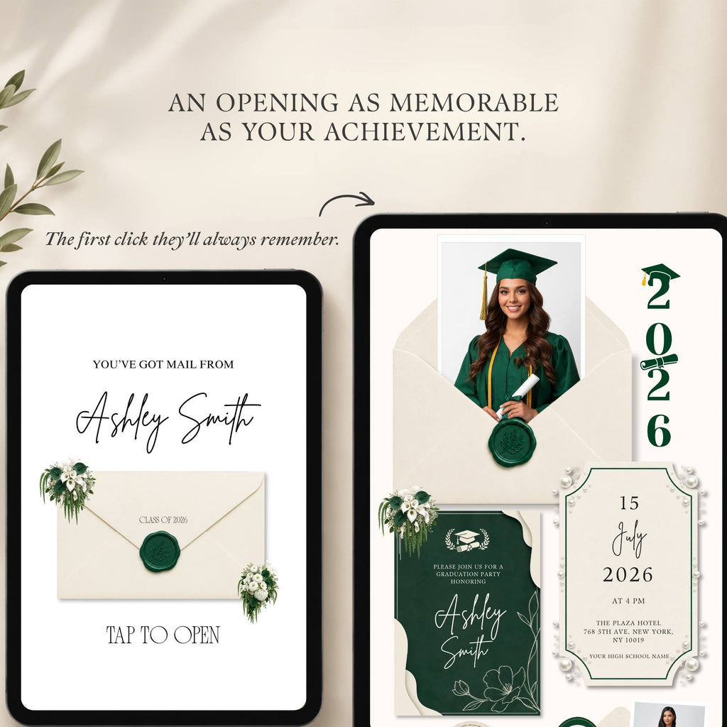 Overview of the graduation website template features, pages, and customization options.