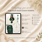 Graduation website template showing event details, photos, RSVP, and celebration information.