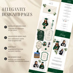 Graduation website template with homepage, RSVP page, event details, and photo sections.