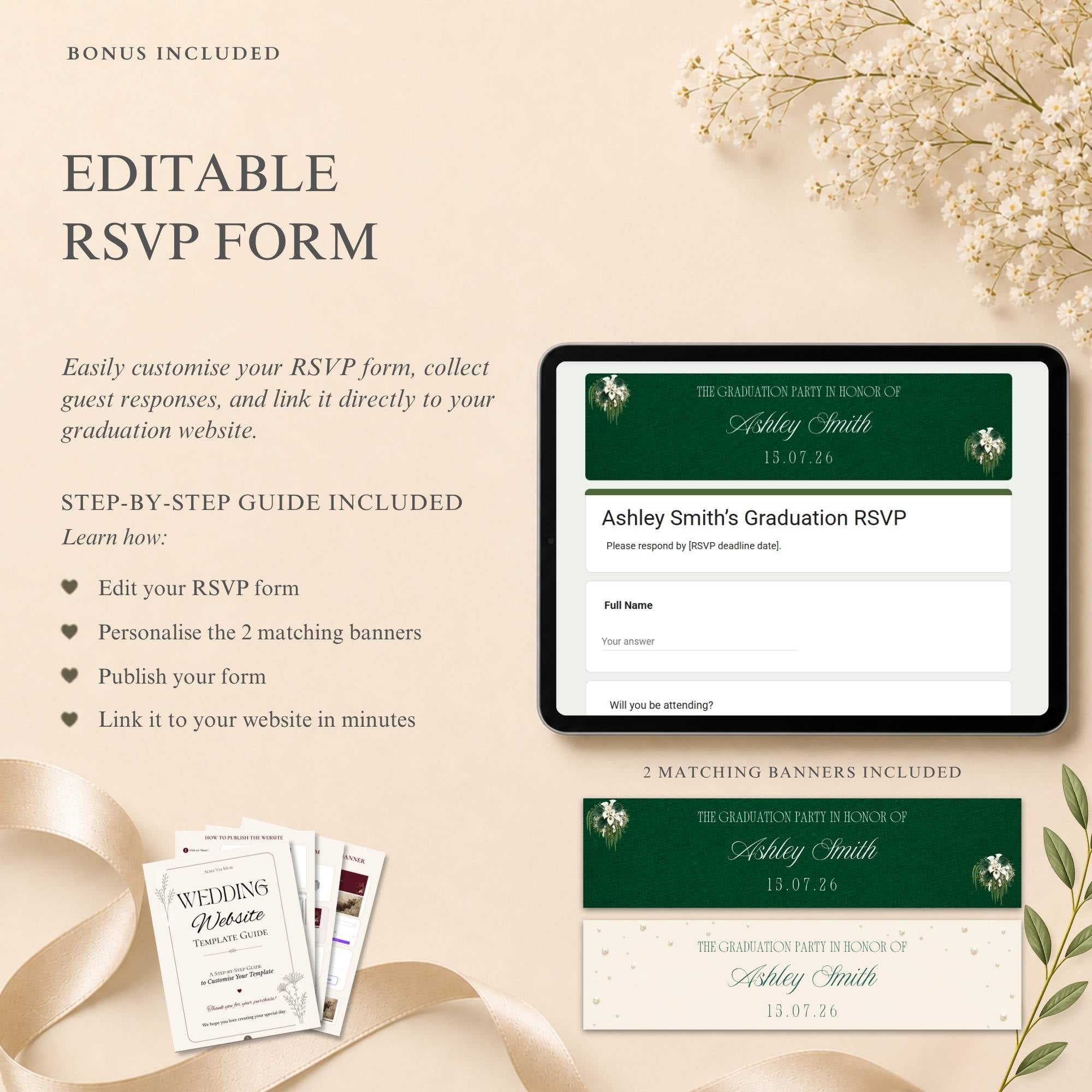 Graduation RSVP form integrated into the website for collecting guest responses online.