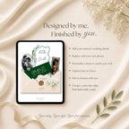 Emerald Green wedding RSVP website editable in Canva