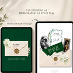 Emerald Green floral Save The Date Wedding Website template with RSVP form