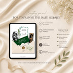 Emerald Green wedding website envelope opening page for digital save the date announcement