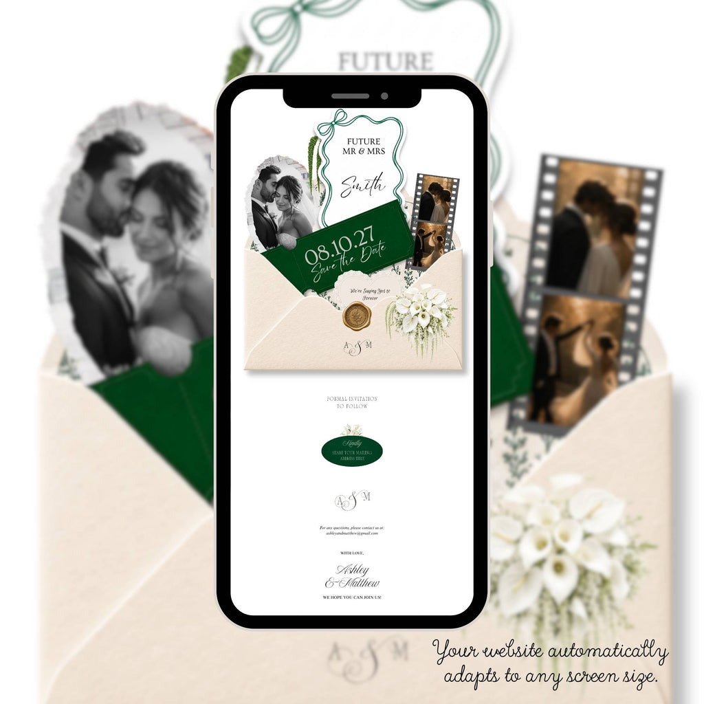 Emerald Green wedding website template for online wedding announcement