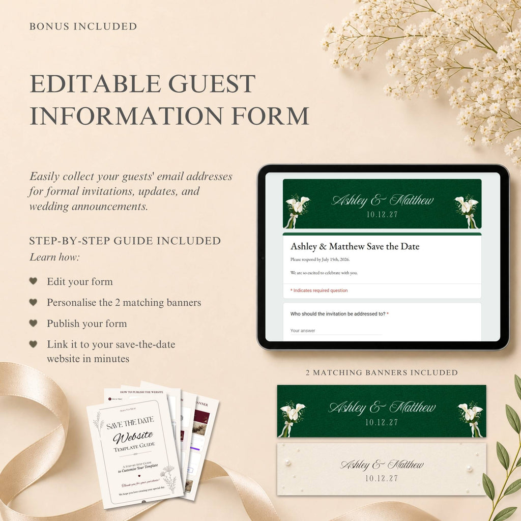 Emerald Green digital wedding announcement website with RSVP form