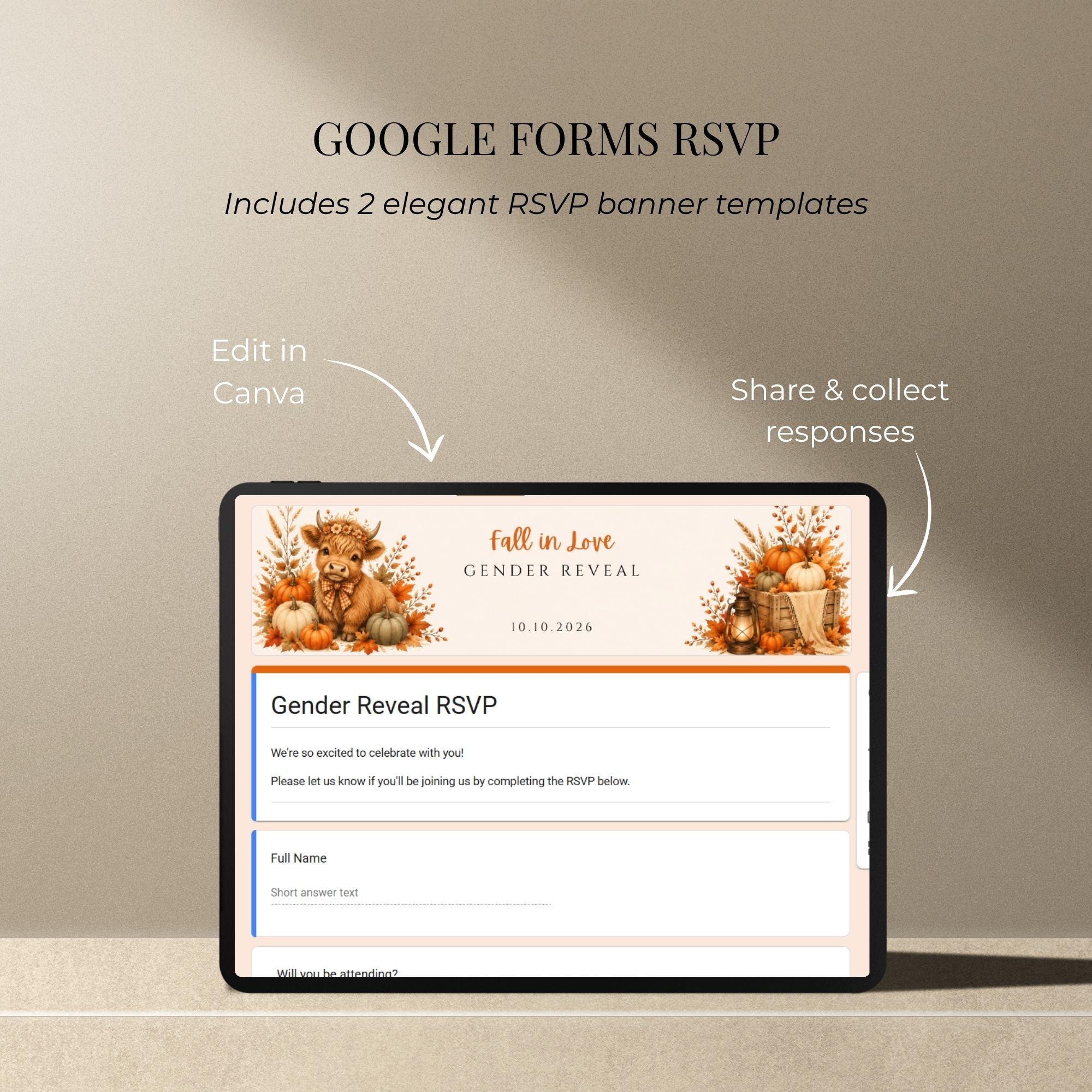 Gender reveal RSVP website with integrated online guest response collection.