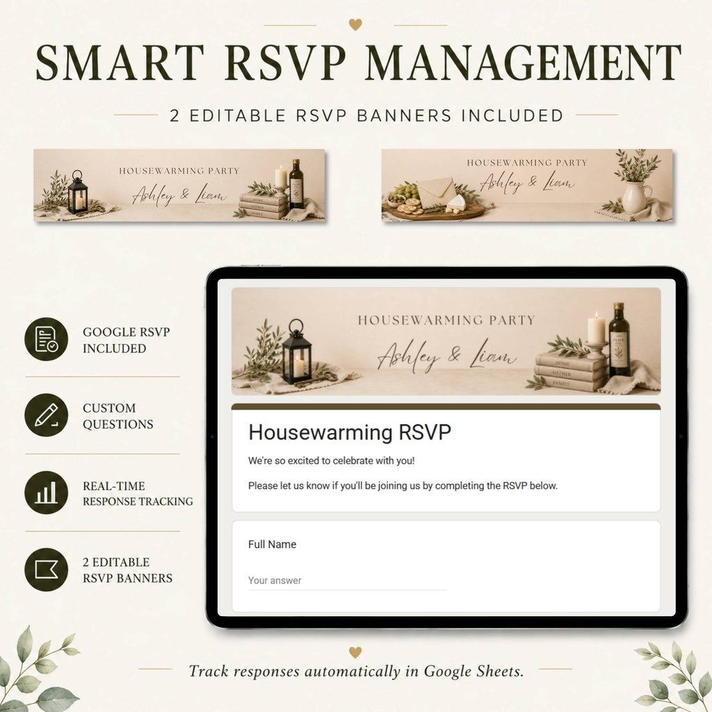 Farmhouse housewarming website with Google RSVP form for easy guest response management.