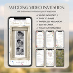 Floral wedding video Canva template featuring a photo booth strip, romantic wildflowers and editable wedding invitation screens.