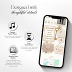 Housewarming website template featuring invitation details, RSVP form, registry, countdown, music, and photo gallery.