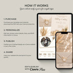 Step-by-step guide showing how to customize, publish, and share your housewarming website.