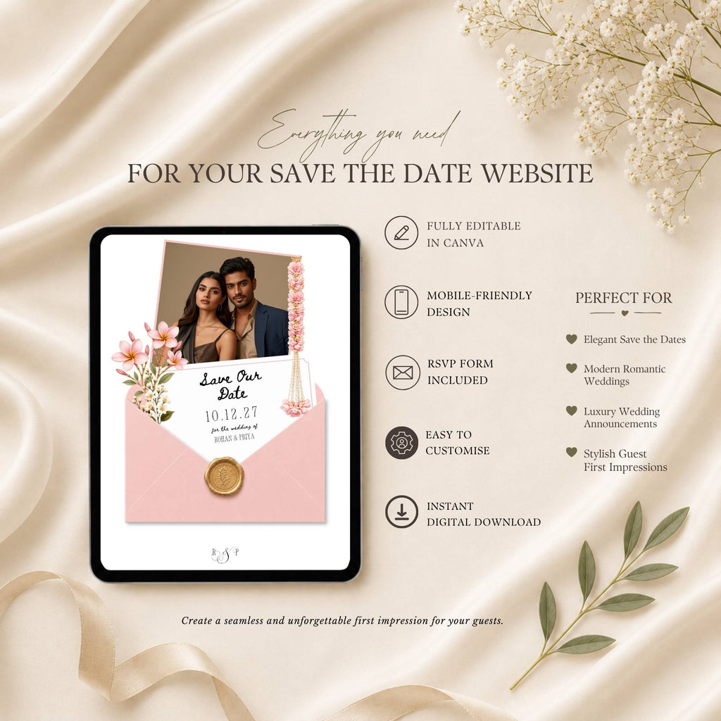 Royal Indian save the date wedding website inspired by Rajasthani palace weddings