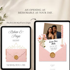 Blush pink and gold Indian wedding save the date website editable in Canva