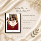 Editable Canva save the date website template with customizable colors, fonts, text, and photos.