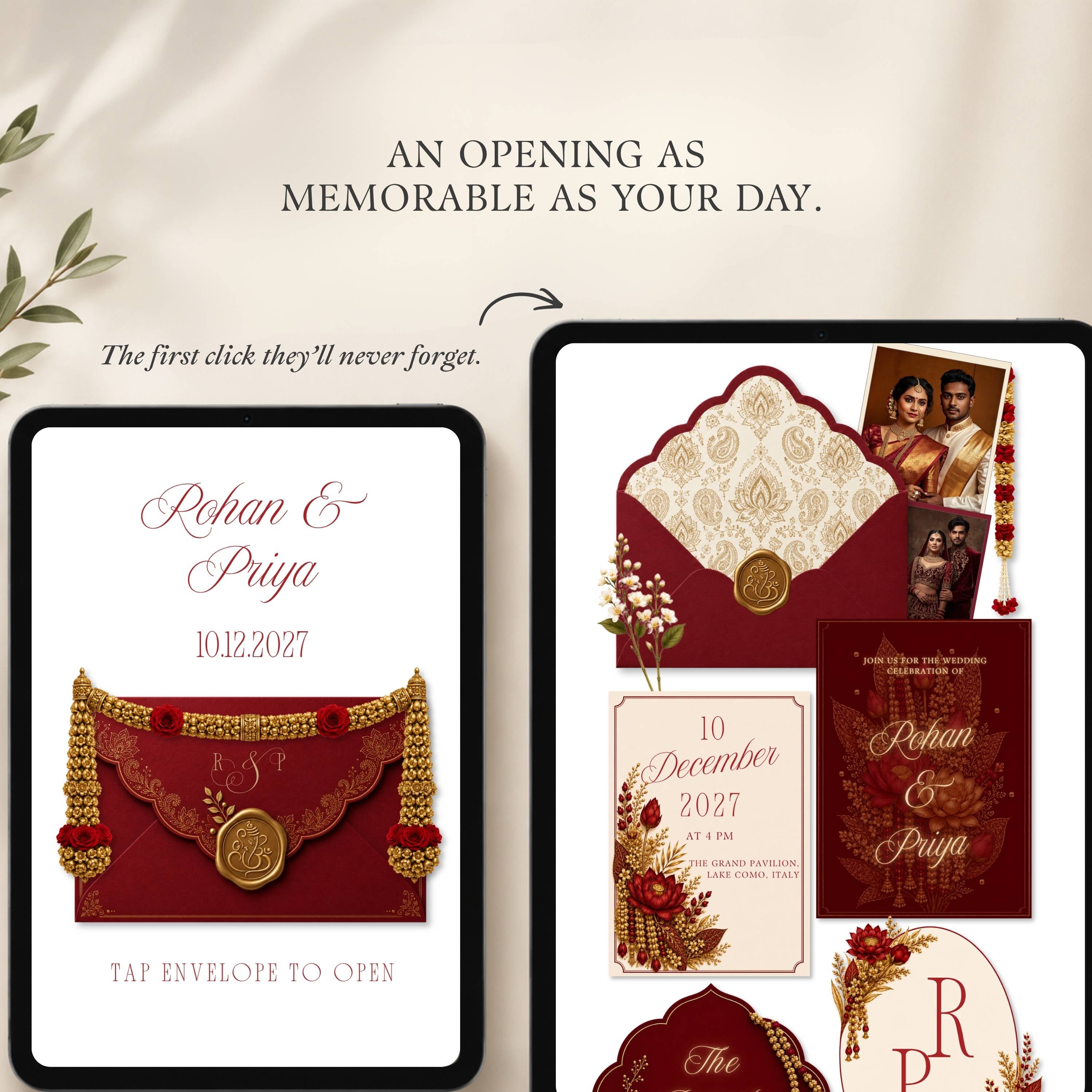 Indian Canva wedding website homepage with wedding information and RSVP