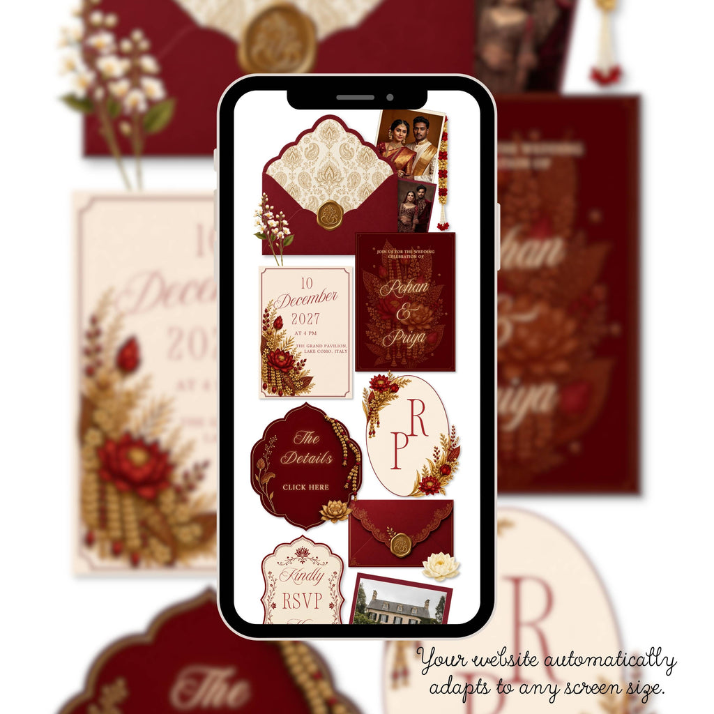 Love story page for Indian wedding website template editable in Canva
