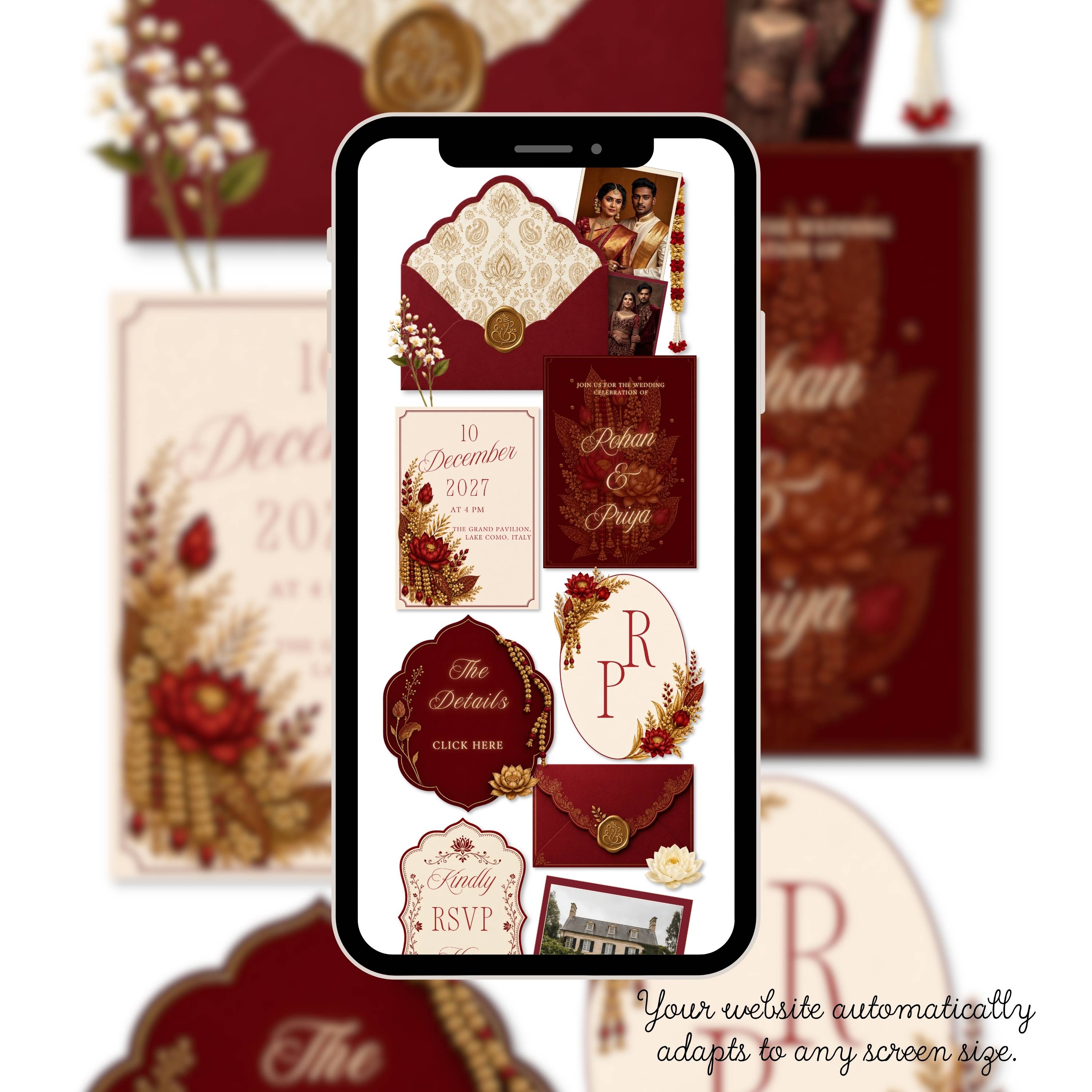 Love story page for Indian wedding website template editable in Canva