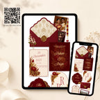 Mobile Indian wedding website template with traditional red and gold design
